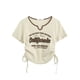thumbnail image 2 of Camiseta con cordón Y2k para mujer, Top corto con letras, camisetas de manga corta Retro americanas, camisetas ajustadas con gráfico coreano, ropa de verano de los años 2000, 2 of 4