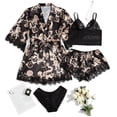 thumbnail image 1 of Batas de mujer de talla grande, lencería de seda, bata de baño de satén, conjunto de cuatro piezas, pijamas para dormir, pijamas para mujer, 1 of 7