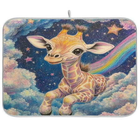 

Dish Drying Mat 16 x 18 Highly Absorbent Microfiber for Dishes Utensils Cute Giraffe