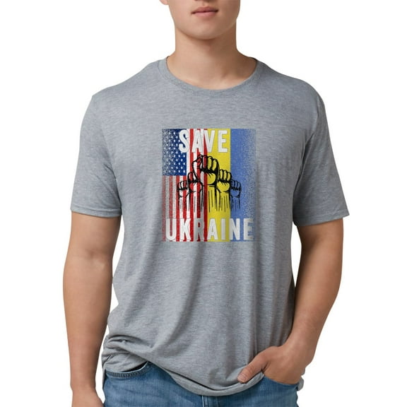 CafePress - Save Ukraine! America Supports Ukraine T Shirt - Mens Tri-blend T-Shirt