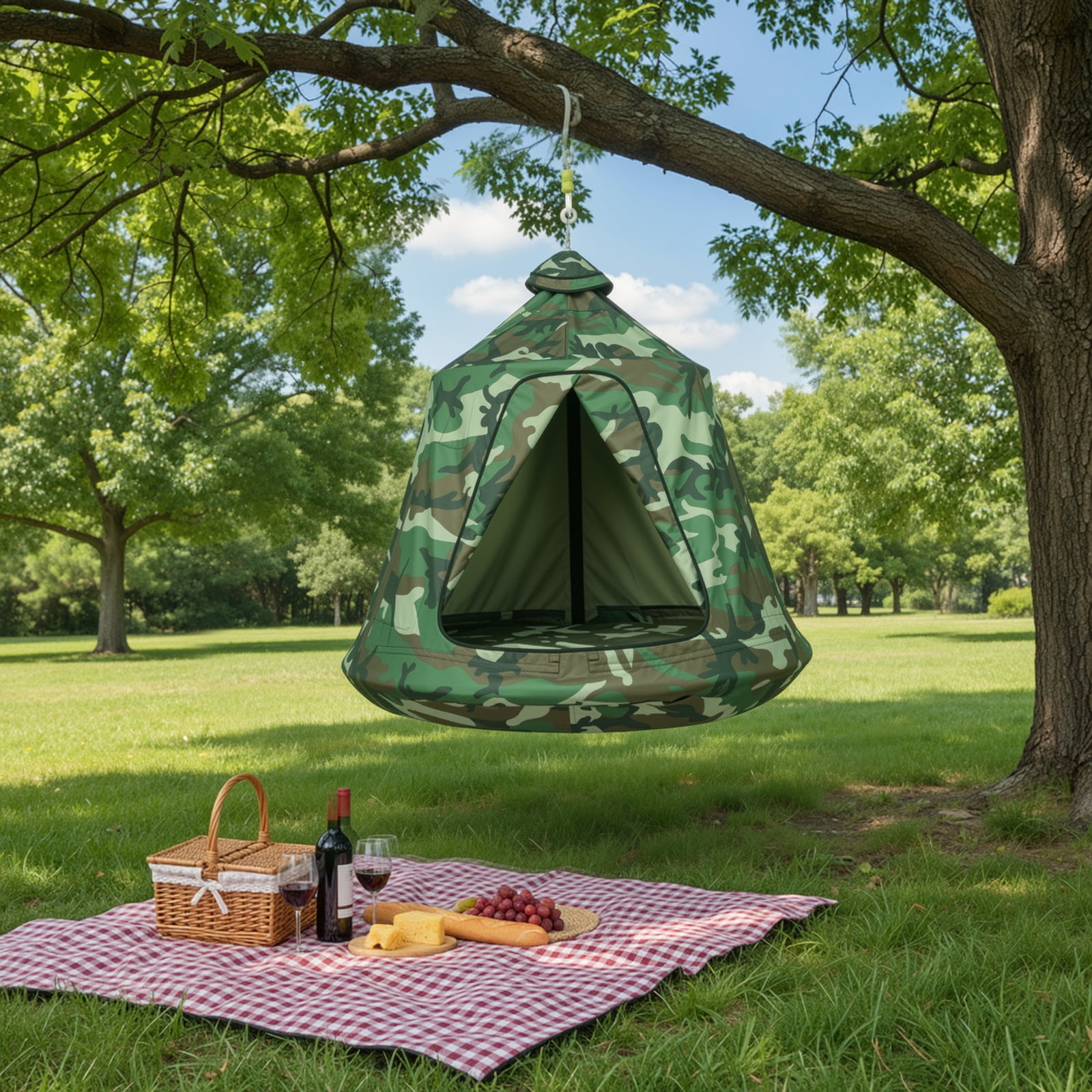 TLSUNNY Hanging Tree Tent, Hanging Chair Swing Tent Set, Waterproof Tree Ceiling Pod, W/ Lights String, Max Capacity 330 lbs