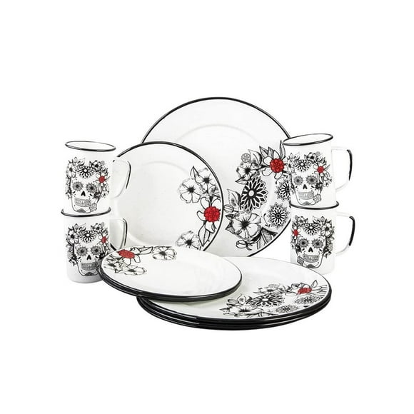 Vajilla de peltre Cinsa edición calaveras Blanca 12 piezas