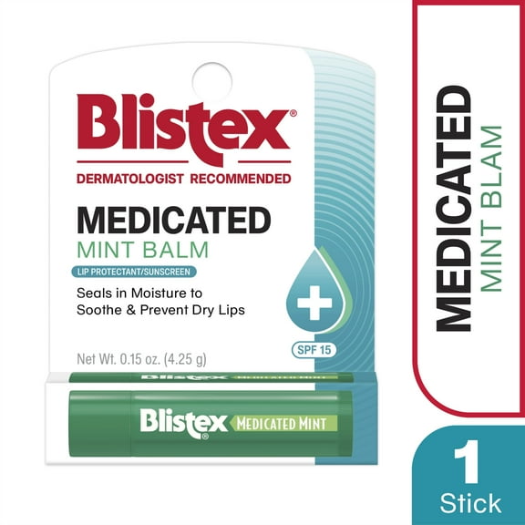 Blistex Medicated Mint Lip Balm, Seals in Moisture to Soothe and Prevent Dry Lips, Smooth Easy-Gliding Protection, Anti-Aging, Lip Protectant and Sunscreen, SPF 15, 0.15 oz