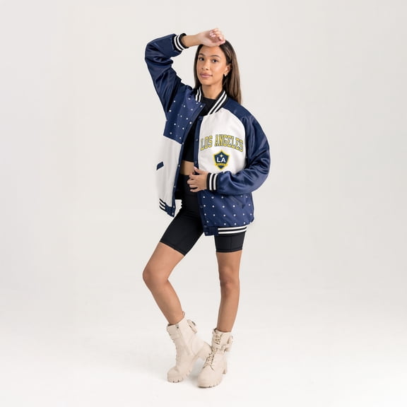 Women's Gameday Couture Navy LA Galaxy Refined Rivalries Rhinestone Raglan Full-Snap Varsity Bomber Jacket