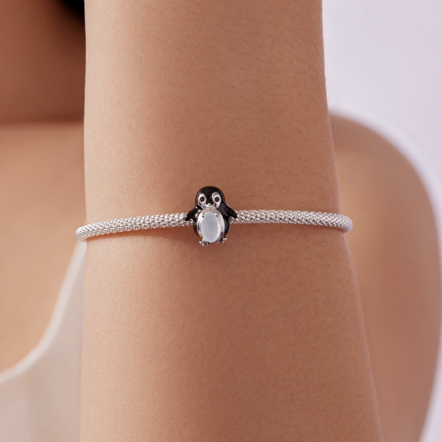 Penguin Beaded Bracelet Charm, 925 Sterling Silver Accessory, Compatible with 3mm-4.5mm Bracelet
