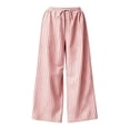 thumbnail image 7 of Wide Leg Pants for Women LSQii Casual Striped Straight Elastic Waist Wide Leg Pants Breathable Loose Relaxed Fit Trousers with Pockets Travel Vacation Summer Wear 2056 (Pink,L), 7 of 7