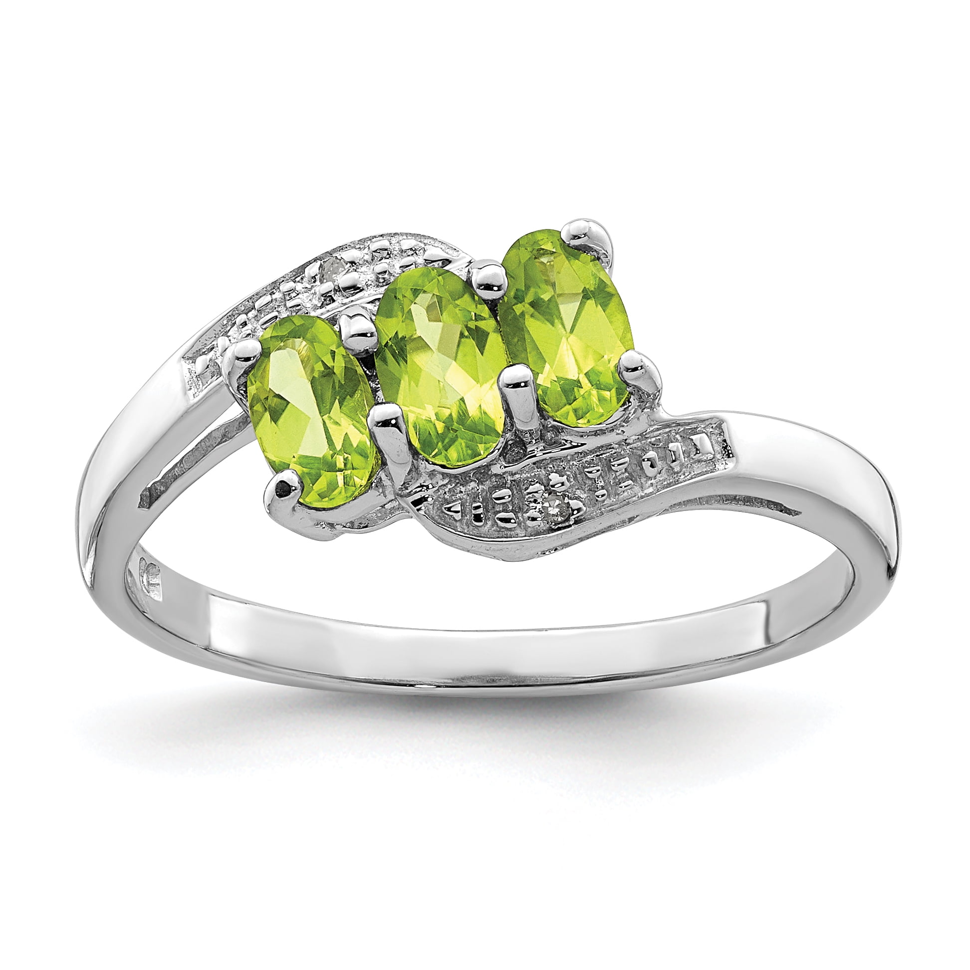 925 Sterling Silver Green Peridot Diamond Band Ring Stone Gemstone Fine Jewelry 