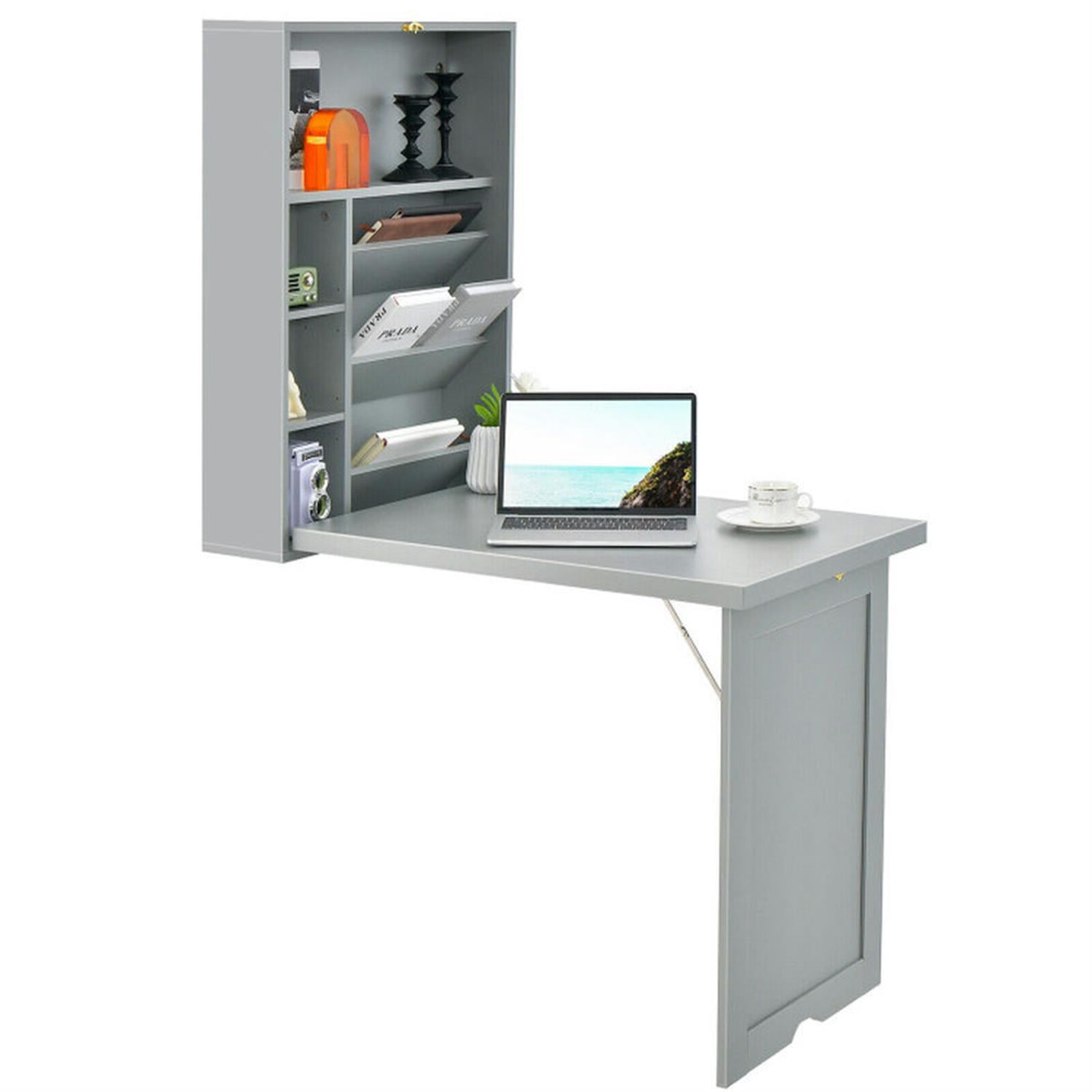 Demi Bonn Wall-Mounted Fold-Out Convertible Floating Desk Space Saver, for Laptops, Books, Tablets, and Art, Gray