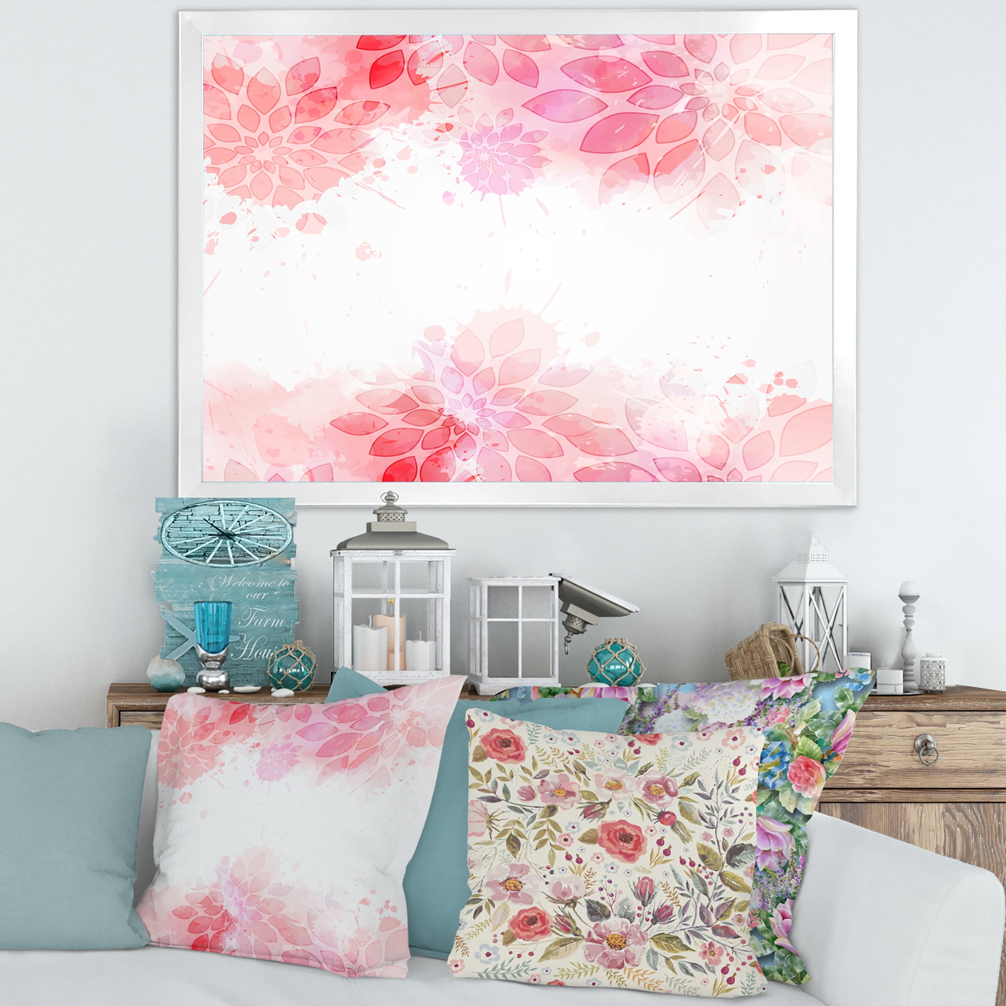 Designart 'Abstract Splashes of Pink Flowers II' Modern Framed Art Print