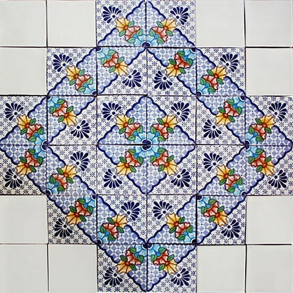 Carmona Mexican Tile Set Backsplash Mural