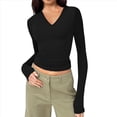thumbnail image 1 of Camisas de Larga de Moda para Mujer, Blusas de Otoño con Cuello en V, Ajustadas y Recortadas, Conjuntos Y2K. Negro XXXL, 1 of 7