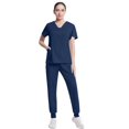thumbnail image 5 of Minjewel Women's Stylish V-Neck Short Sleeve Scrubs for Women with Pockets, Lightweight & Breathable Scrub Set for Medical Professionals,Navy 2XL, 5 of 7