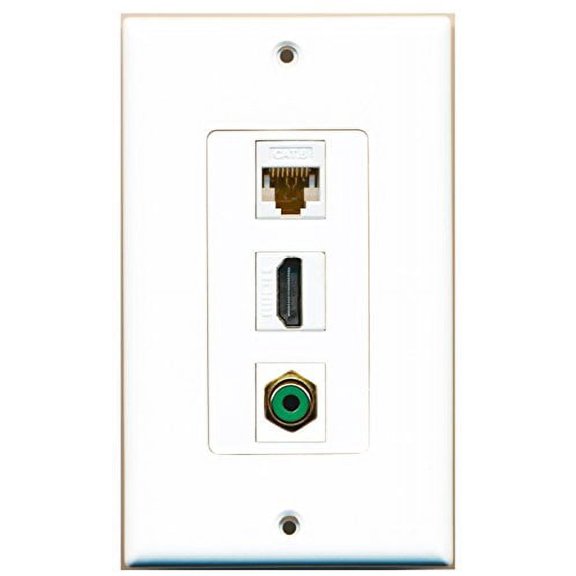 RiteAV - 1 Port HDMI 1 RCA Green 1 Cat6 Ethernet White Wall Plate Decorative