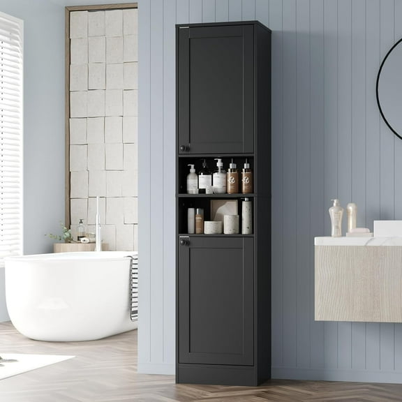 XPOPR 67" Tall Bathroom Cabinet with 2 Doors, Narrow Freestanding Floor Cabinet, Slim Storage Unit with Adjustable Shelves for Bathroom, Living Room, Entryway, Kitchen, Black