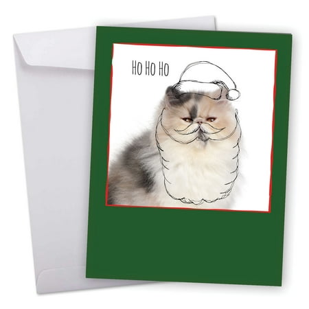 J6583JXSB Jumbo Merry Christmas Card: 'Cats & Doodles' Featuring an Adorable Kitty Image With Hand Drawn Christmas Line Art Greeting Card with Envelope by The Best Card