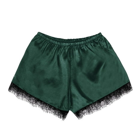 Ukumplol Womens Athletic Shortsplus Size Shorts for Womengym Shorts Womenlace Silk Women Floral Flowers Shorts Pajamas Satin Underwear S-xxxllounge Shorts Womenyoga Shorts Green 3XL