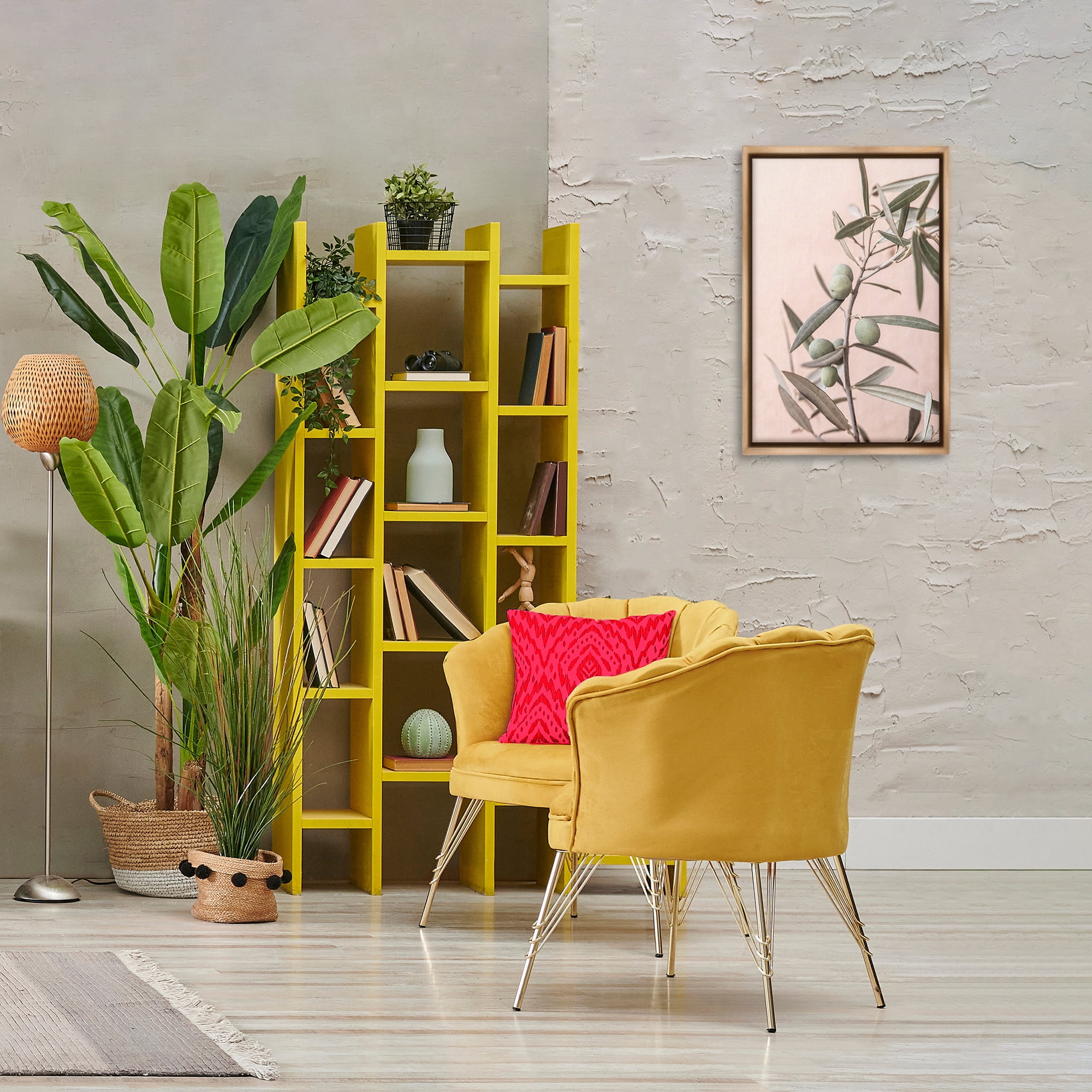Stupell Industries Spanish Olive Branch Plants & Flowers Painting Brown Floater Framed Canvas Art Print Wall Art, 17 x 25