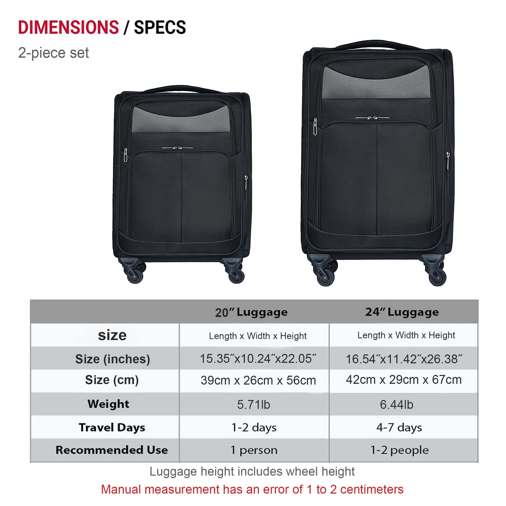 2PCS Oxford Suitcase set Traval Luggage Set without password lock Universal Wheel 20+24 inch