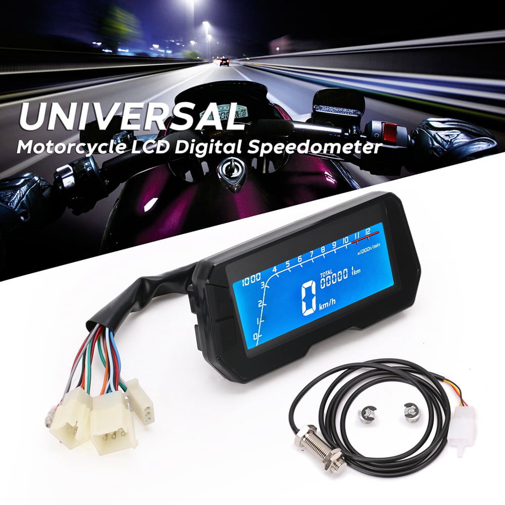 12V LCD Screen Digital Odometer Speedometer w/4 in 1 Indicator Functions Universal for 2 & 4 Cylinder Motorcycle Motorcycle Speedometer 