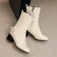 thumbnail image 5 of Leather Mid Calf Boots for Women Fashion Chunky Heel Square Toe Ankle Fall Booties Lightweight Slip On Riding Boots White Size 6, 5 of 8