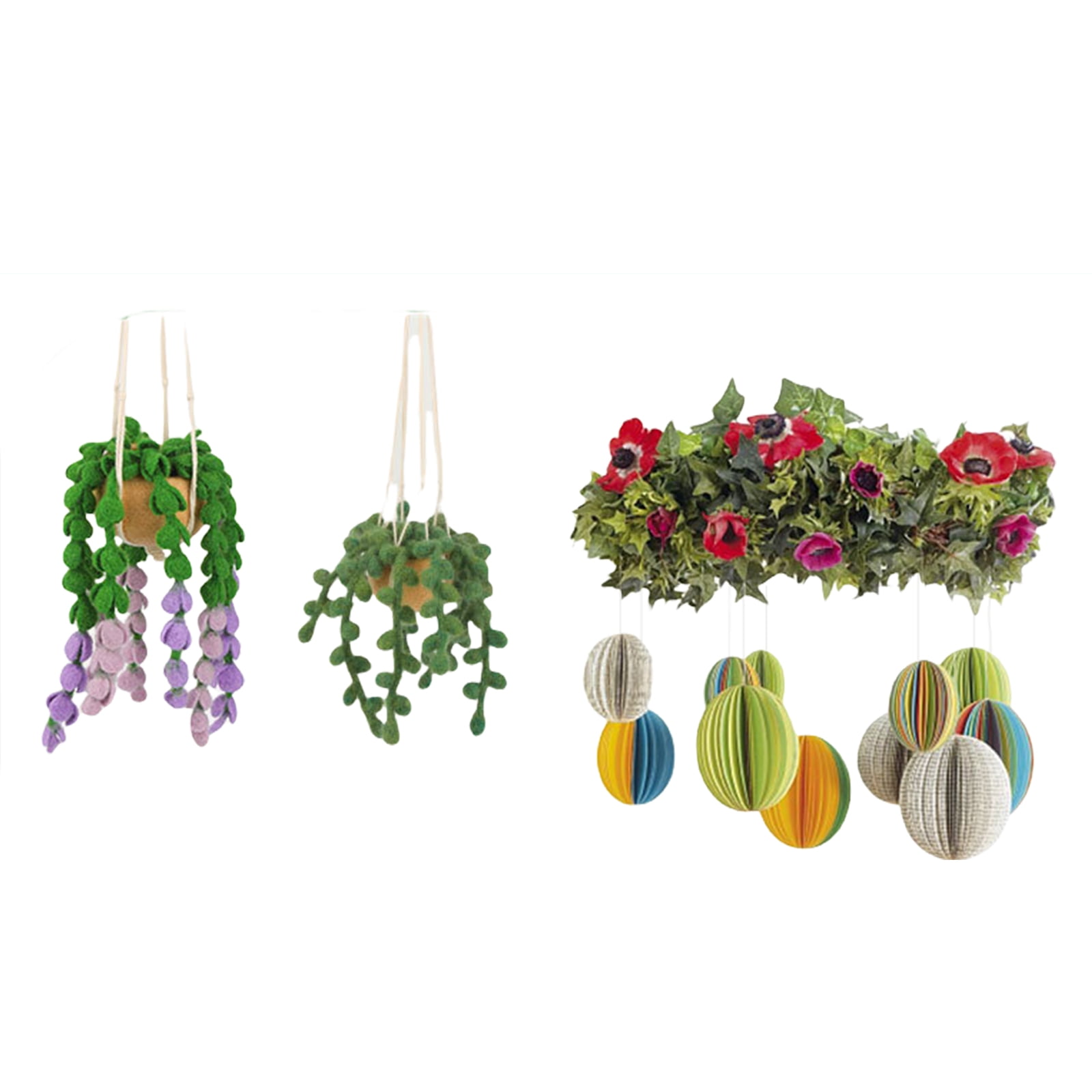 Needle Felting Supplies Hanging Potted Plant Wool Felted Set with Felting Needle Instruction Wool Roving for Beginner