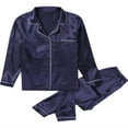 thumbnail image 2 of Women Silk Satin Pajamas Set Long Sleeve Long Button-Down Loungewear, 2 of 3