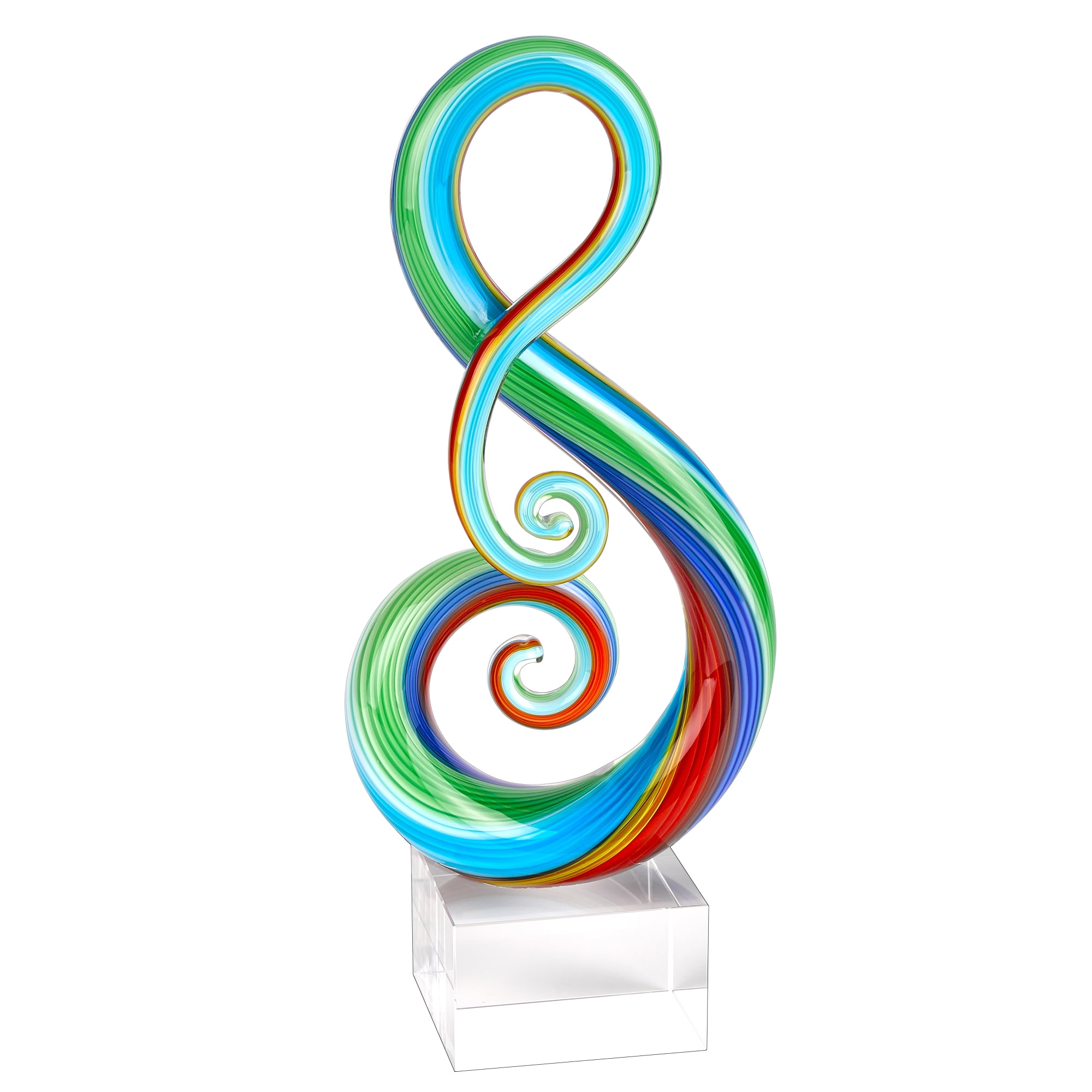 Home Office Tabletop Decorations Handmade Murano Art Figurine Birthday Present Hand Blown Glass Spiral 2 Tone Blue and Green Crystal Seaside Swirl Ornaments Gift for Christmas Green and Blue 