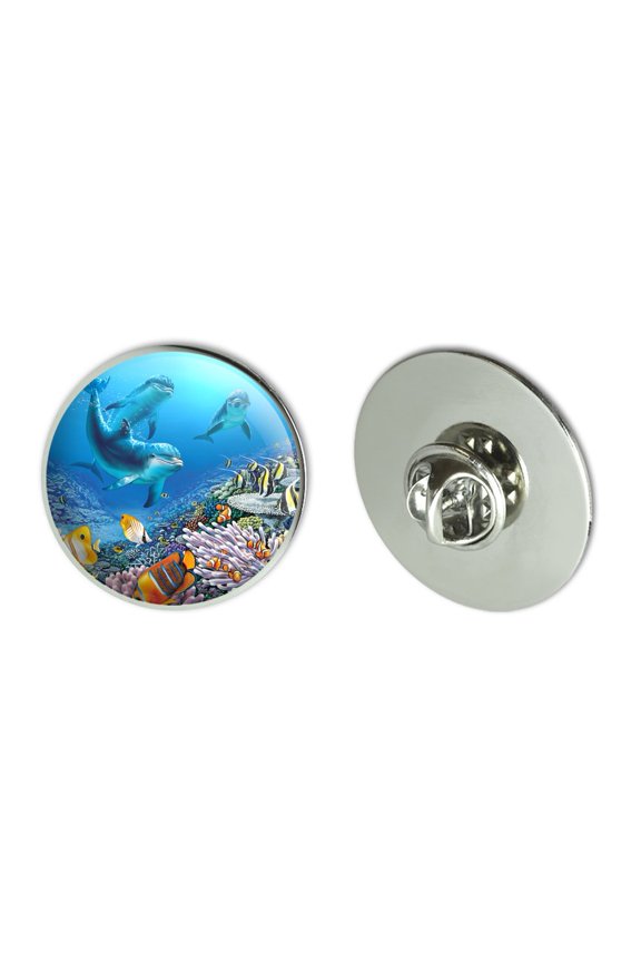 Ocean Underwater Dolphins Scuba Diving Reef Metal 1.1" Tie Tack Hat Lapel Pin Pinback