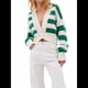thumbnail image 1 of Suéter de Rayas con Bloques de Color para Mujer, Cárdigan de Larga con Botones y Cuello en V, Prenda de Punto de Moda. Verde L, 1 of 10