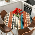 thumbnail image 2 of Bohemian Patterns Round Fitted Table Cover Orange Seamless Stitching Waterproof Table Cloth with Elastic Edge Wipeable Tablecloth for Picnic Camping Party Fits 55"-60" Diameter, 2 of 8