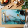 thumbnail image 2 of Marble Turquoise Gold Placemats Set of 6, Abstract Simple Geometric Washable Wipeable Table Mats for Dining Tables, Indoor Outdoor Kitchen Place Mats for Holiday Party Table Decor, 2 of 9
