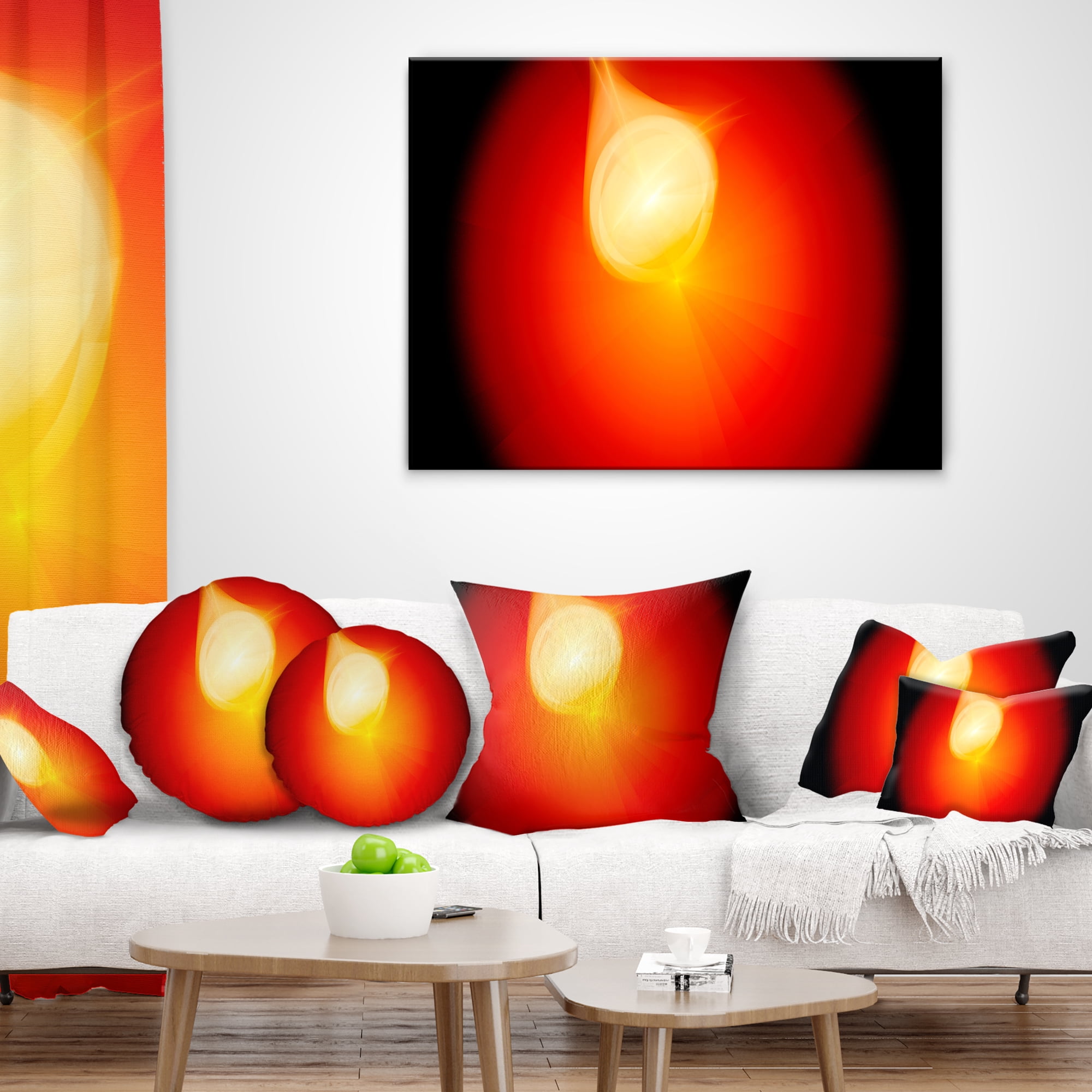 Designart Glowing Red Misty Sphere - Abstract Throw Pillow - 16x16