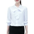 thumbnail image 2 of ZenCart Women Office Shirt Stand Collar Long Sleeve Lace-Up Bow Women Blouse Solid Color Single-Breasted Shirt, 2 of 7