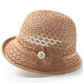 thumbnail image 3 of AWASD Cute Straw Hats for Women - Elegant Pearl Floral Sun Hat, Packable Outdoor Vacation Summer Fisherman Cap, UPF50+ Wide Brim Breathable Beach Sun Hat Under $5 Brown, 3 of 4