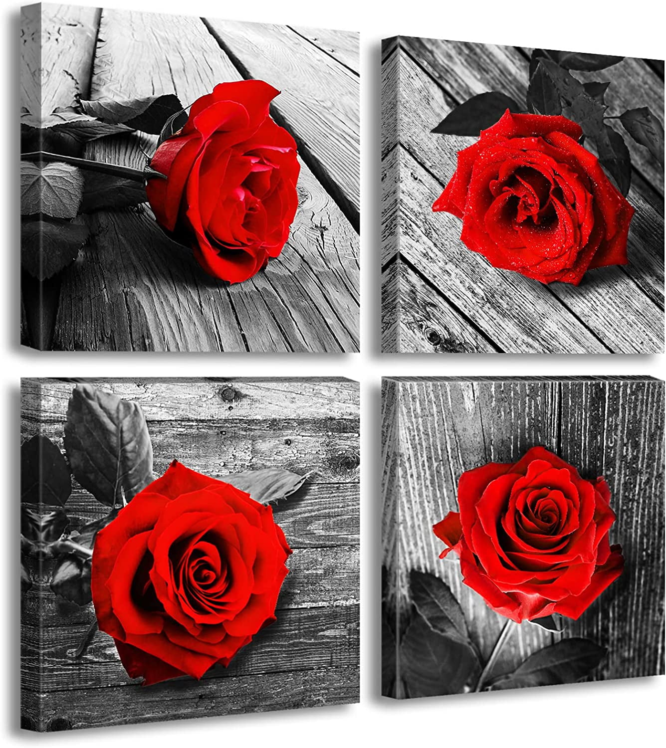 Red Rose Bedroom Wall Decor Black and White Wall Art Modern Flowers