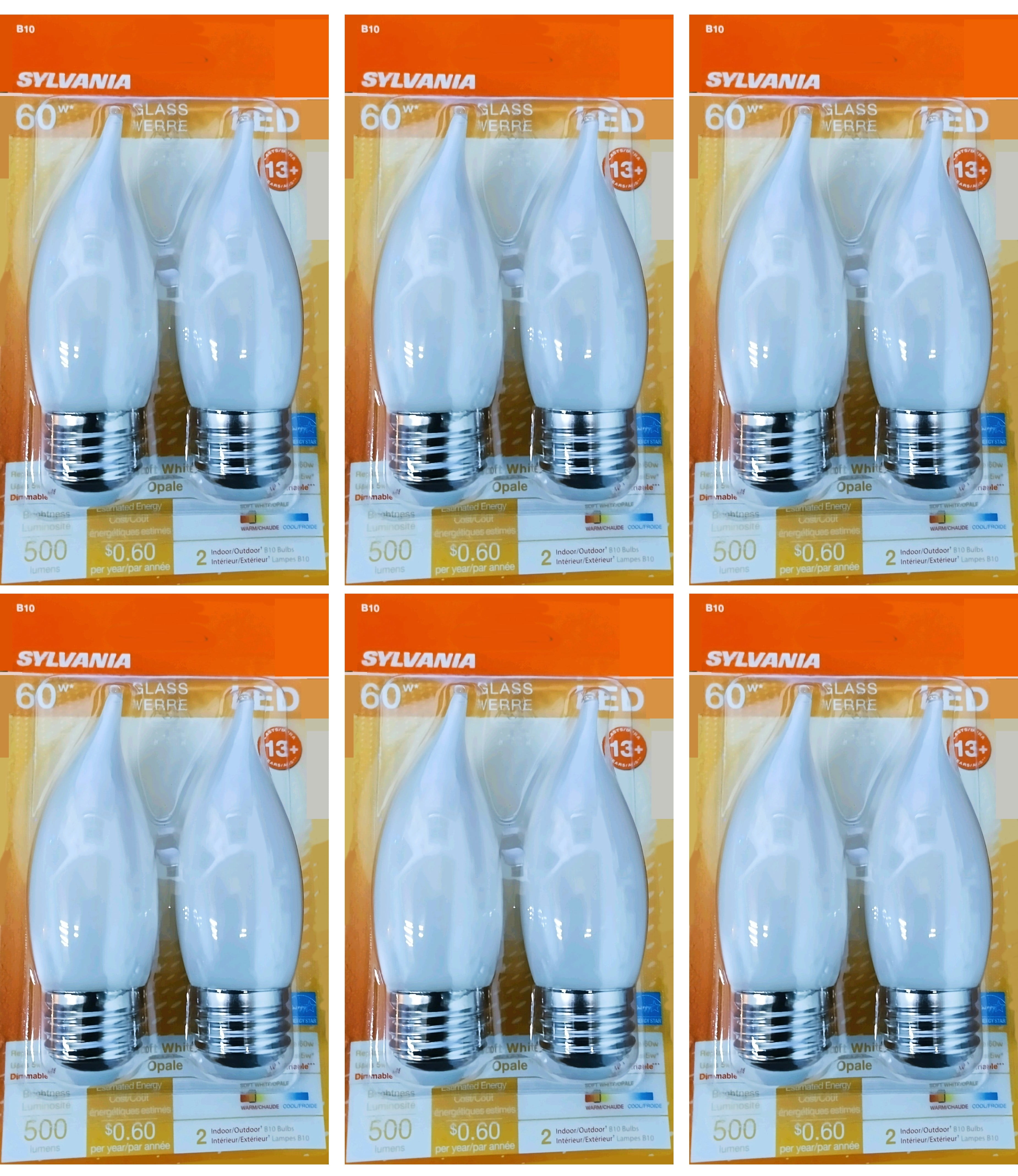 (12 bulbs) Sylvania 40529 LED Decorative Candle Bulb, Bent Tip