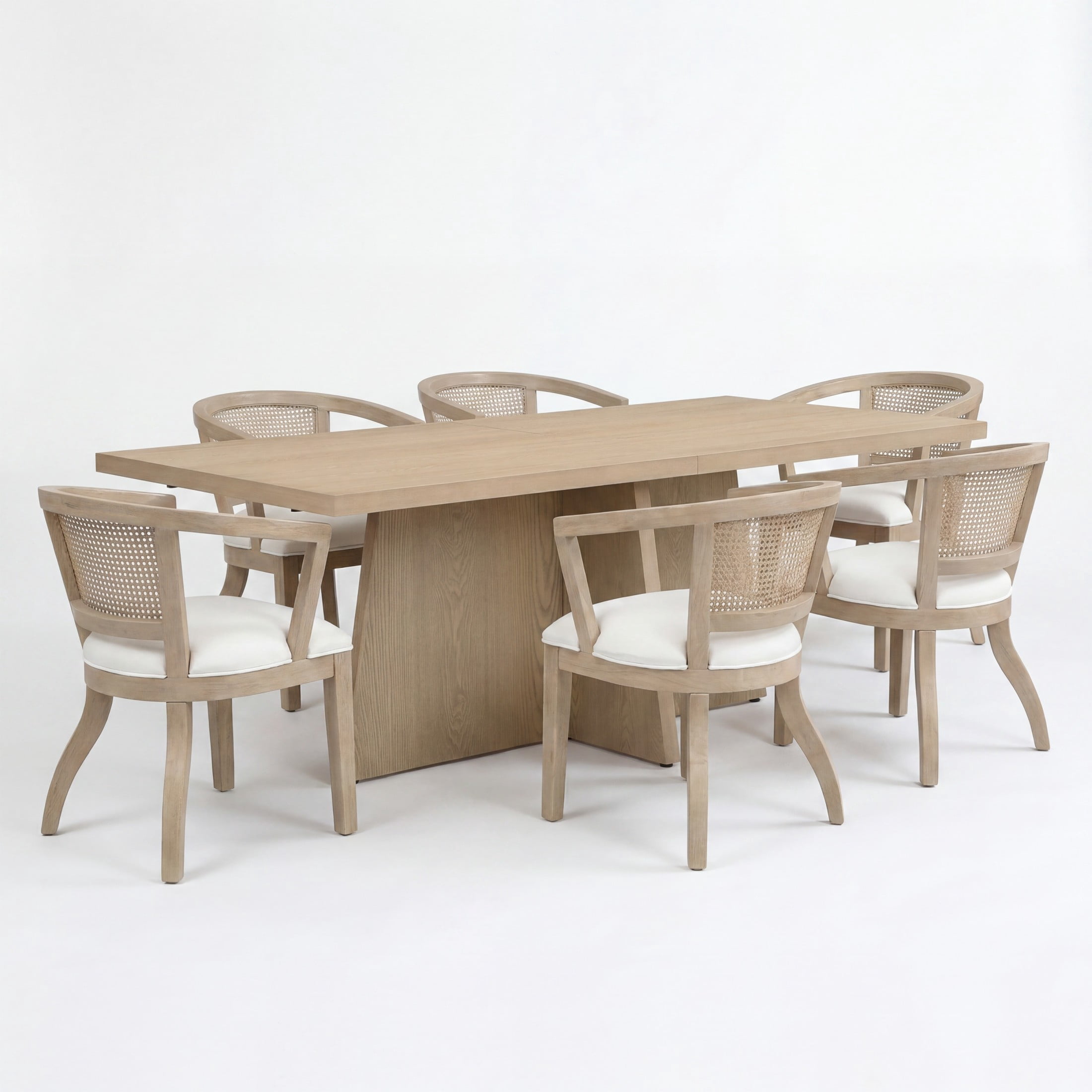 Christopher Knight Home 7-Piece Dining Set with 84" Rectangular Table & Cane Back Chairs, Light Ash