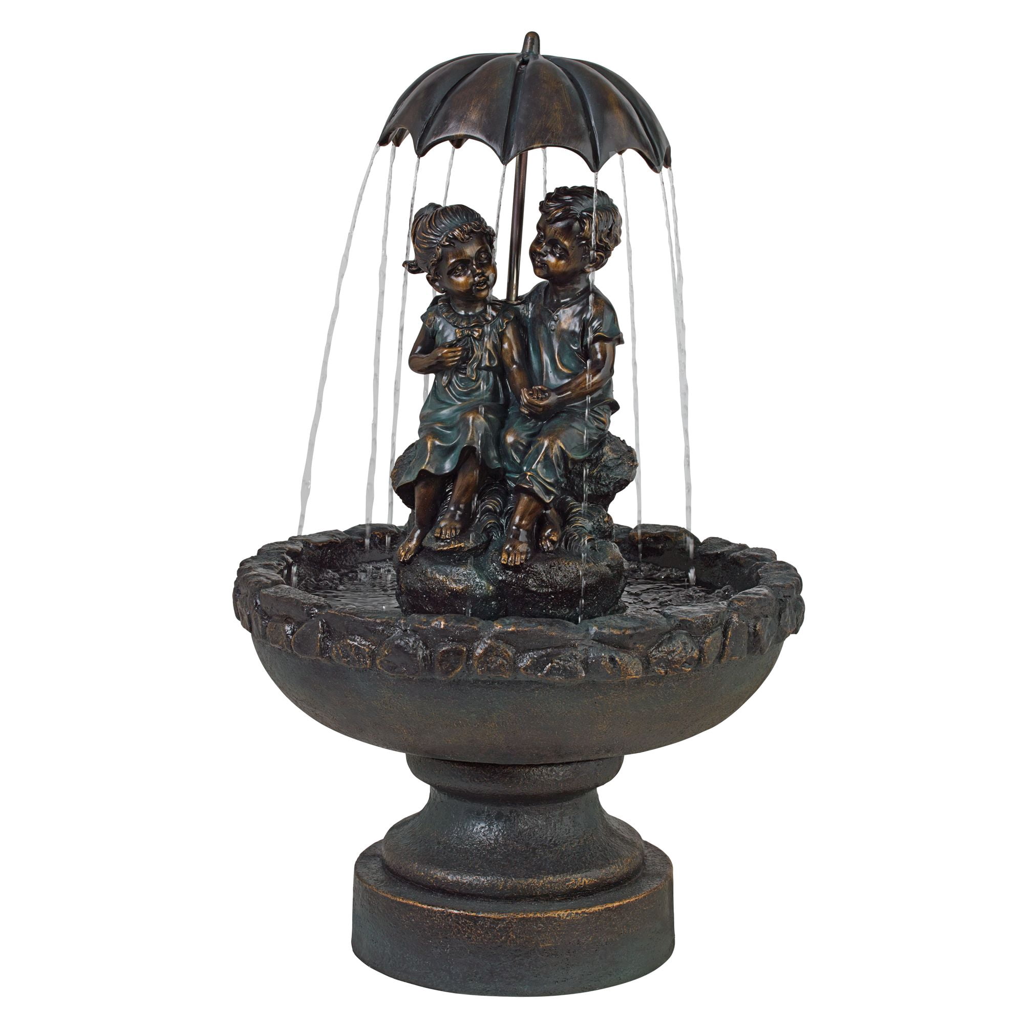 Boy and Girl Under Umbrella 40" High Large Rustic Indoor Outdoor Decor Bronze Floor Fountain Outside Garden