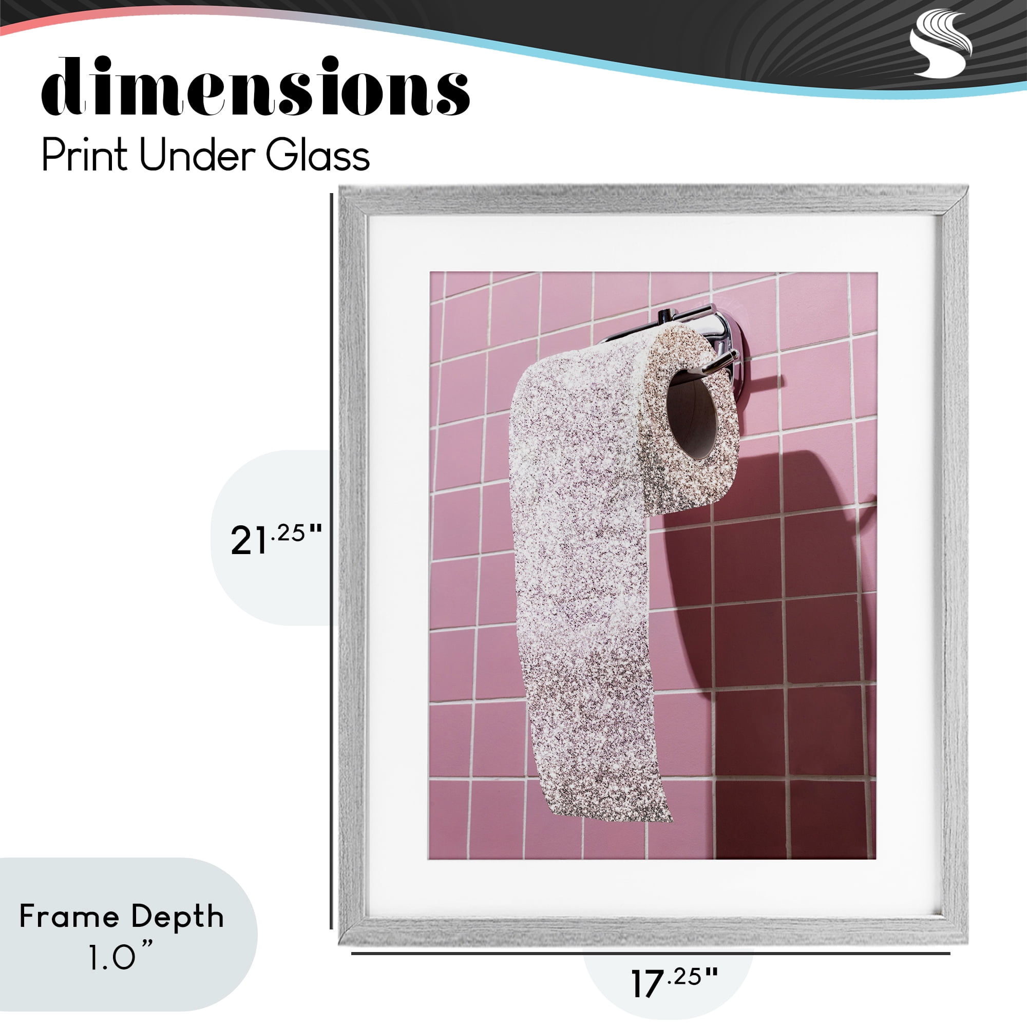 Stupell Industries Glitter Pink Toilet Paper Gray Framed Print Under Glass, design by CAD Designs