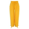 thumbnail image 6 of Summer Saving Wycnly on Sale Pants for Women Womens High Waist Trousers Vintage Linen Solid Drawstring Loose Wide Leg Pants Casual Elastic Waist Palazzo Pants with Pocket, 6 of 7
