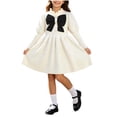 thumbnail image 2 of Girls Knit Sweater Dress Long Sleeve Front Bow Crewneck Pleated Cinched Slim Outfits Toddler Girl Sweet Casual A-Line Dress White 1-2 Years, 2 of 7