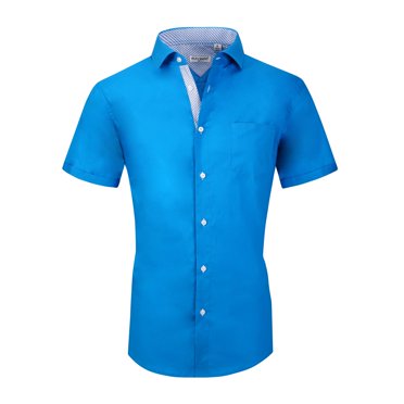 Alex Vando Chemises Habillées pour Hommes Coupe Régulière Manches Courtes Chemise Boutonnée pour Hommes, Turquoise, Grand