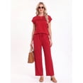 thumbnail image 2 of MINTREUS Two Piece Lounge Sets for Women Fall Short Sleeve Travel Vacation Outfits Set with Pocket and Wide Leg Pants, 2 of 8