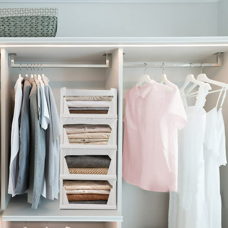 Jakyitvi Stackable Closet Organizers and Storage Bins 4 Pack, Folded Drawer  Shelf Organizer for Closet Wardrobe, Sturdy Metal Clothes Storage