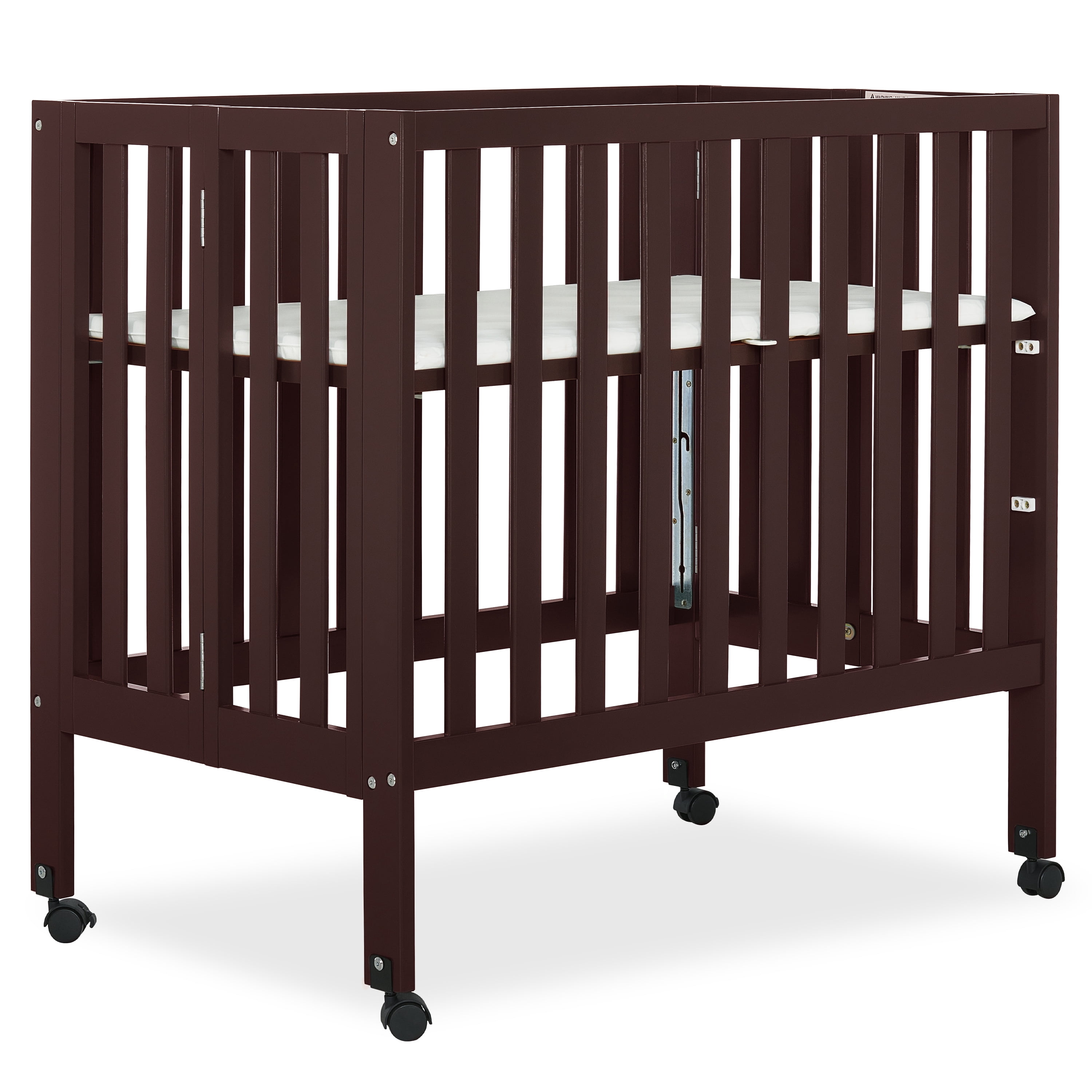 Dream On Me Jett Non-Full Size Folding Crib I Removable Wheels I Modern Nursey I Adjustable Mattress Support I Patent Folding System I Included 2.5” Mattress In Espresso