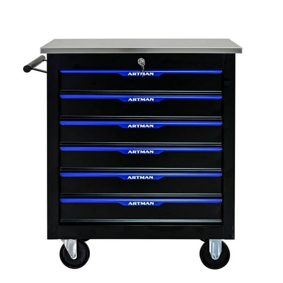 6 DRAWERS MULTIFUNCTIONAL TOOL CART WITH WHEELS-BLACK BLUE
