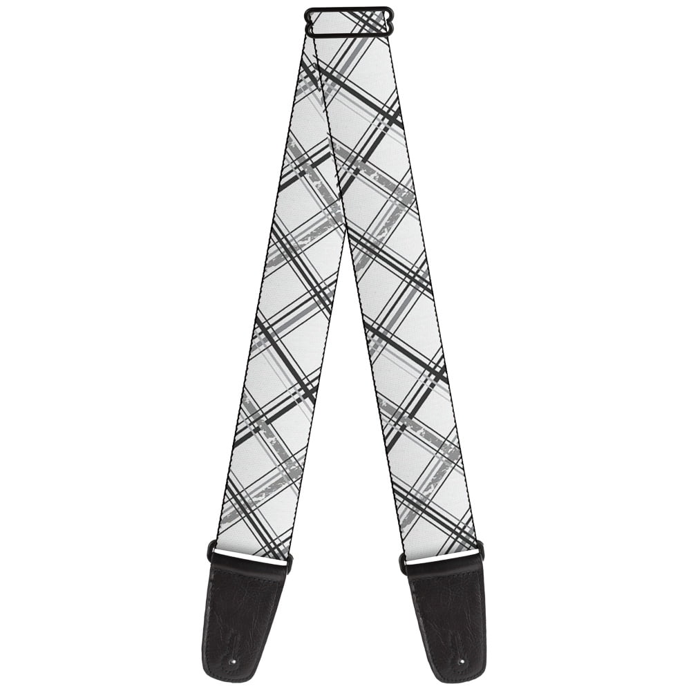 Buckle-Down Guitar Strap, Plaid X Weathered White Gray, 2 Inches Wide