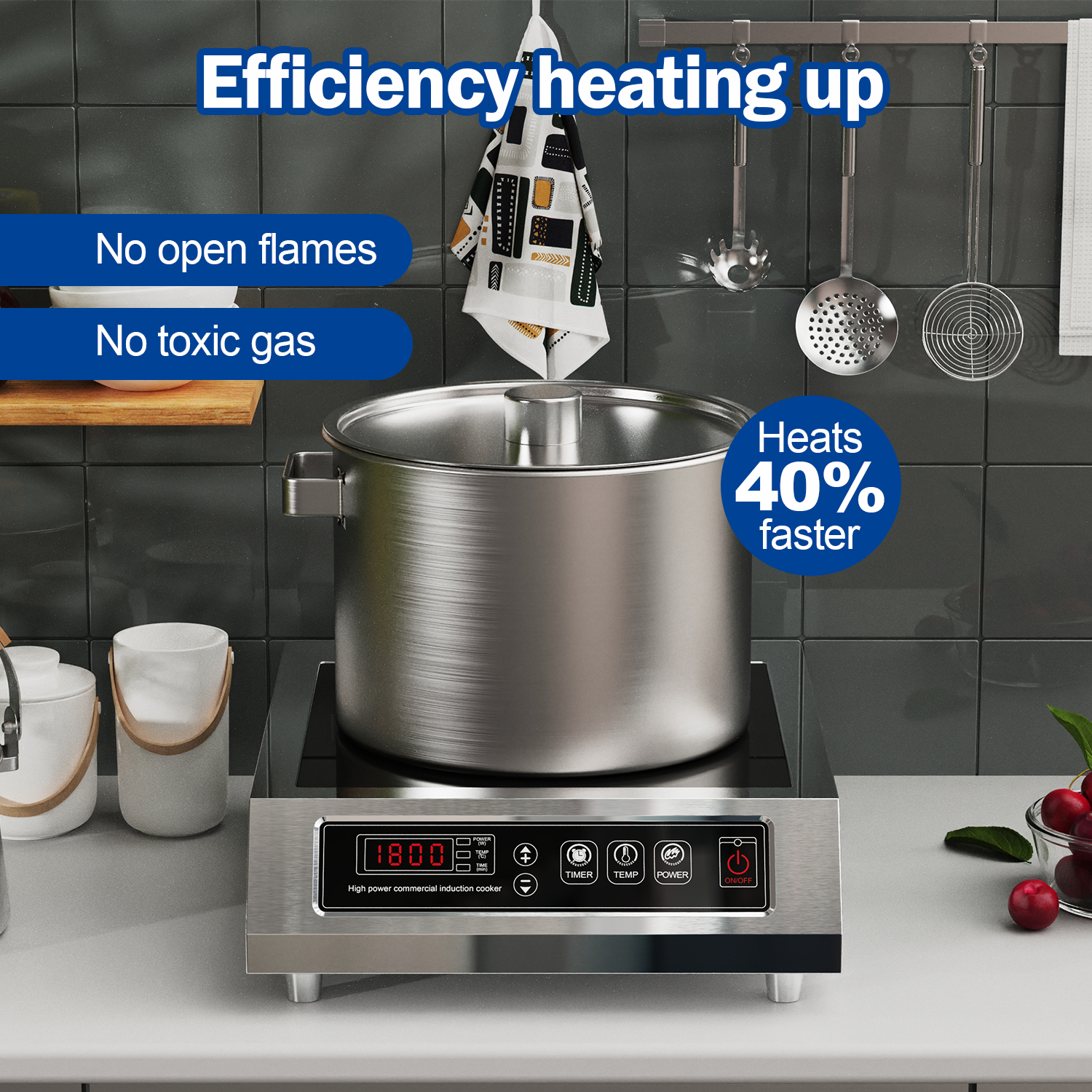 1800W 85V~120V Induction Cooktop Commercial Electric Stove Countertop Burners for Cooking Professional 18-hours Timer 16 Level Temp&Power Ctrl Chushifu