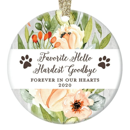Dog Memorial Christmas Ornament 2020, Favorite Hello Hardest Goodbye Xmas Present Porcelain In Memory of Family Pet Paw Prints Ceramic Porcelain 3