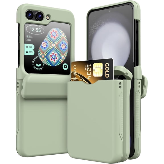 Phone Case for Samsung Galaxy Z Flip 5 Case Cover with Card Holder, Full Body Protector with Hinge Phone Cover for Samsung Galaxy Z Flip 5 5G(Green)